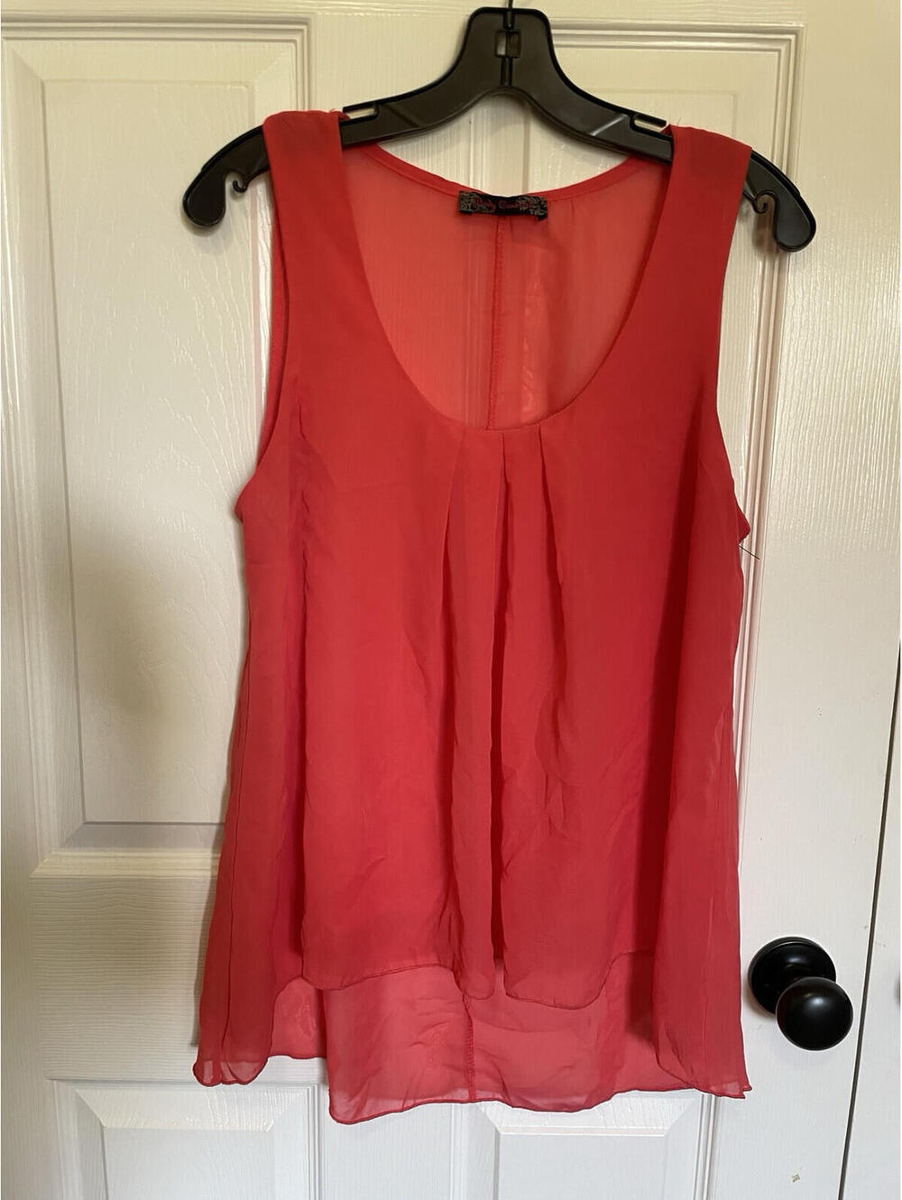 body central top Vintage Sheer Coral Sleeveless Tank S M See Measurement